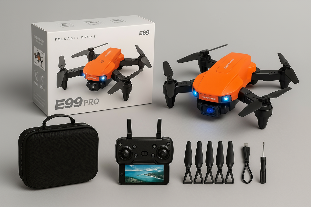 PlayVolt E99 Pro Drone Orange avec accessoires