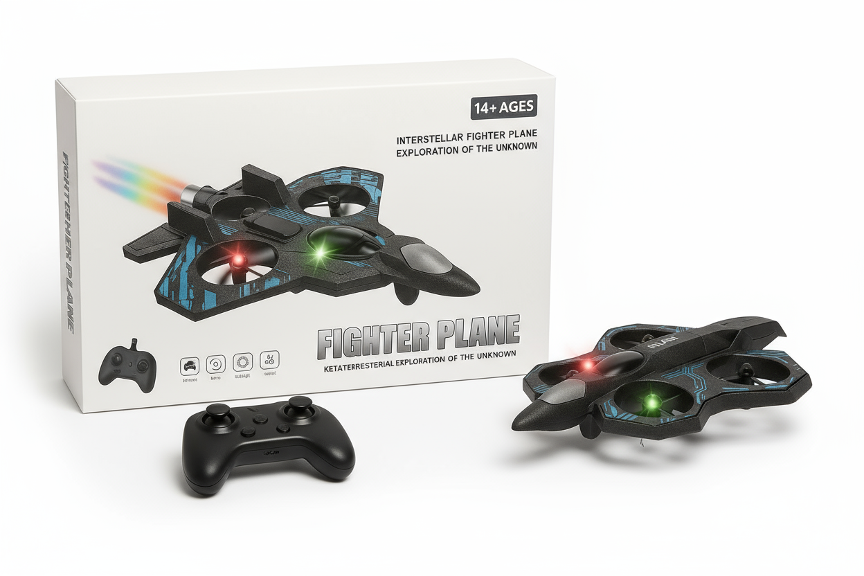 PlayVolt Fighter Plane drone noir sur fond blanc